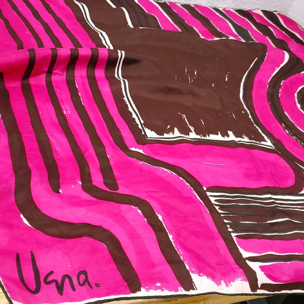 Vintage VERA NEUMANN Magenta Browm Silk Square Scarf